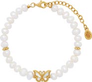 Karma and Luck Spiritual Balance Pearl & Mother of Pearl Butterfly Gold Bracelet