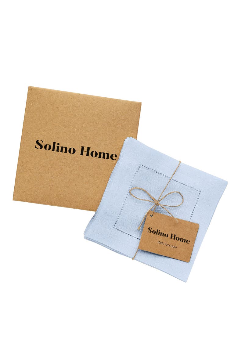 Linen Cocktail Napkins Set of 12, 6 x 6" - Classic Hemstitch, Alternate, color, Sky Blue