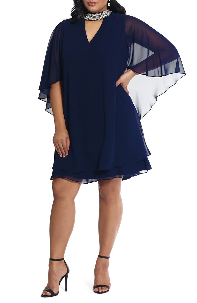 Xscape Evenings Xscape Chiffon Cape Sleeve Cocktail Dress, Main, color,