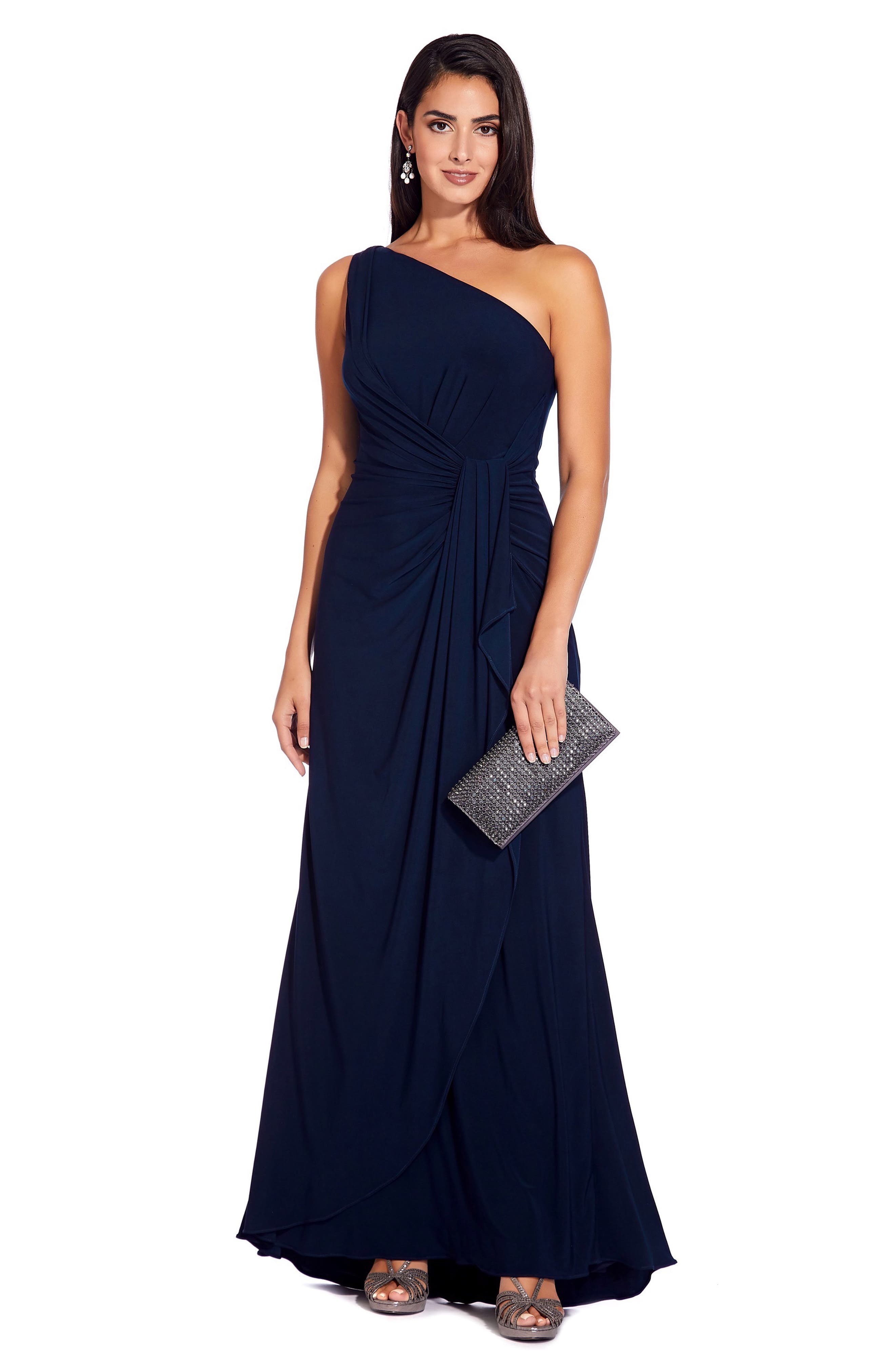 adrianna papell one shoulder dress Velvet AP1E211697 just add high heels and sparkling earrings to complete the look One Shoulder Floral Chiffon Draped
