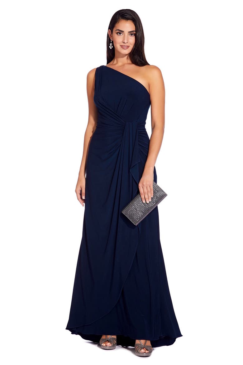 One-Shoulder Jersey Gown, Alternate, color, MIDNIGHT