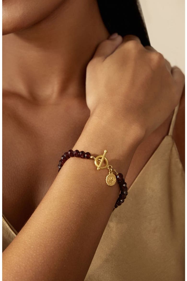 Garnet lotus toggle bracelet, Alternate, color, Red
