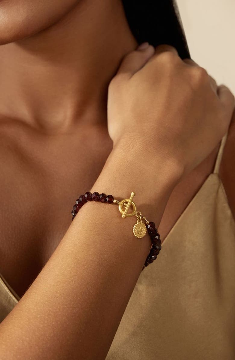 Satya Jewelry Garnet lotus toggle bracelet, Alternate, color, Red