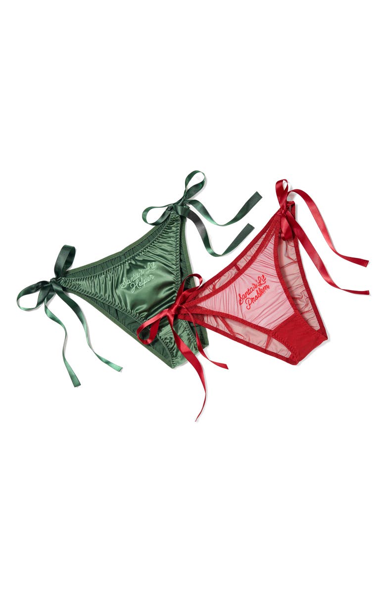 SAVAGE X FENTY Flirty & Wordy Holiday 2-Piece Bikini Set, Alternate, color, Green/ Red