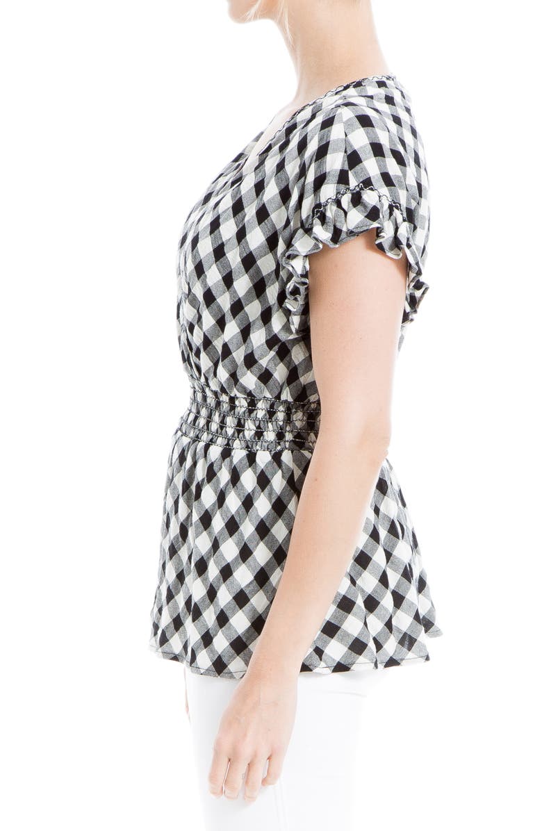 MAX STUDIO Gingham Smocked Waist Flutter Blouse, Alternate, color, Black