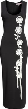Lela Rose Peony Crochet Appliqué Milano Stitch Sweater Dress