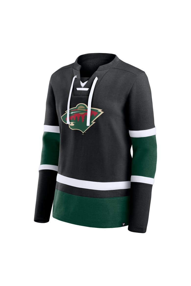Women's Fanatics Branded  Black/Green Minnesota Wild Top Speed Lace-Up Pullover Sweatshirt, Alternate, color, Black