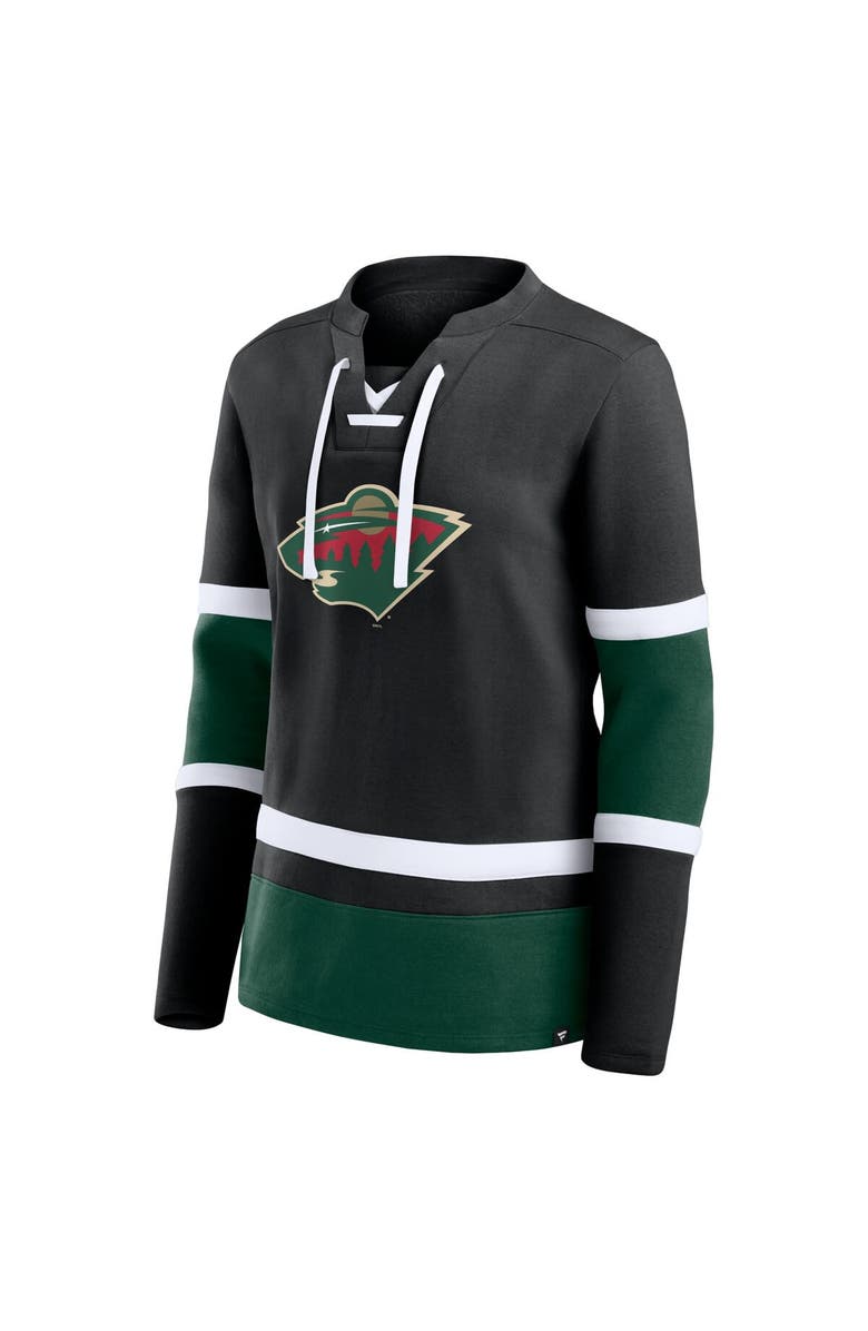FANATICS Women's Fanatics Branded Black/Green Minnesota Wild Top Speed Lace-Up Pullover Sweatshirt, Alternate, color,