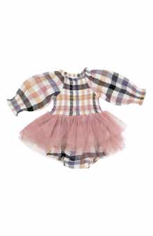 Angel Dear Harvest Plaid Smocked Tutu Skirted Bodysuit