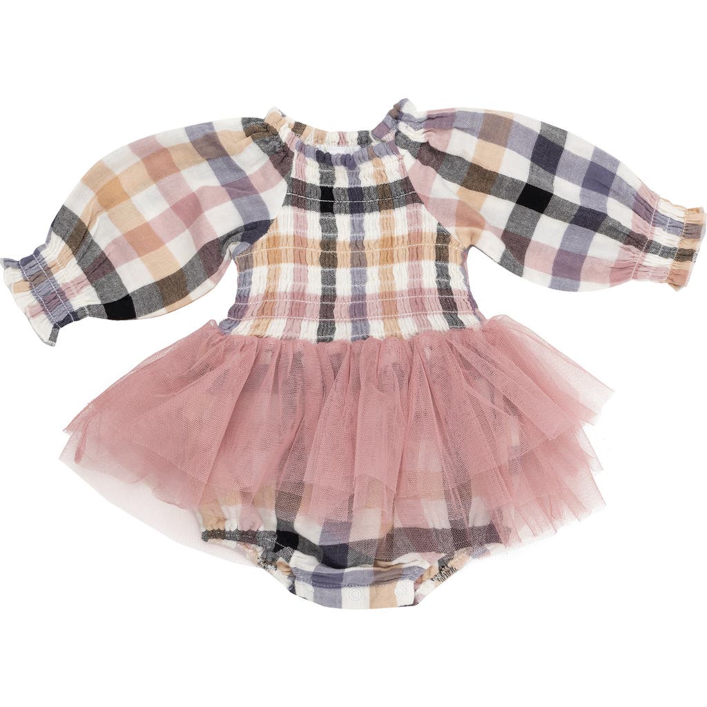 Angel Dear Harvest Plaid Smocked Tutu Skirted Bodysuit In Pink
