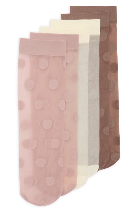 Assorted 3-Pack Sheer Dot Anklet Socks