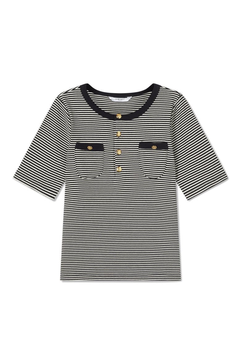 Charlie Stripe Pocket Rib Top, Alternate, color, BLACK