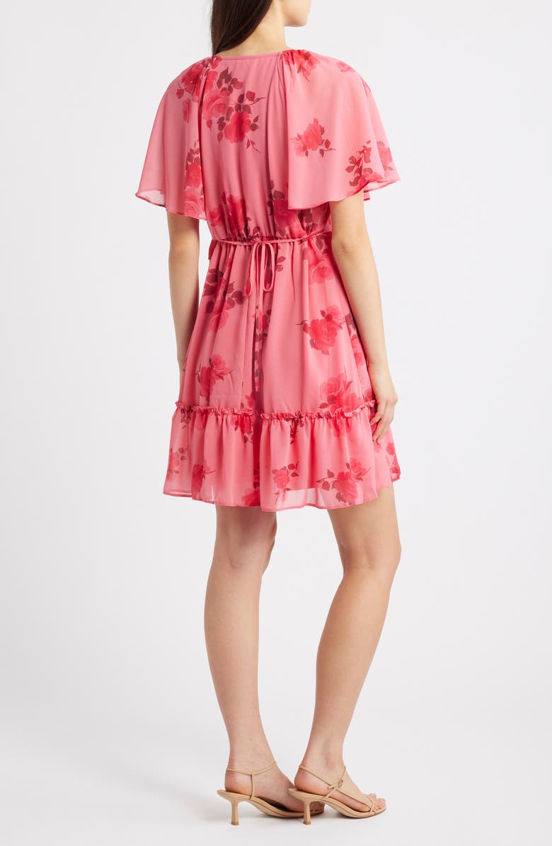 Friends Like These Floral Print Ruffle Chiffon Minidress, Alternate, color, Pink