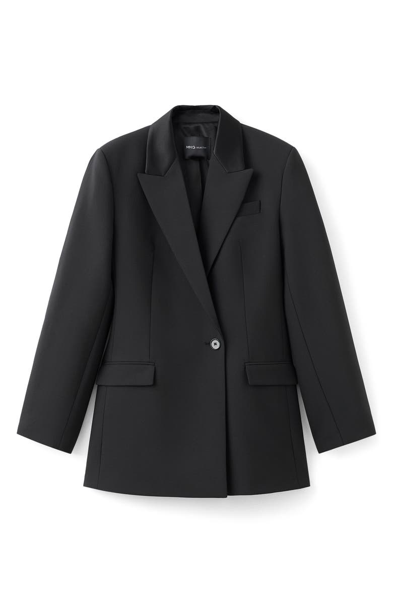 MANGO x Kaia Gerber Wool Blend Blazer Dress, Main, color, Black