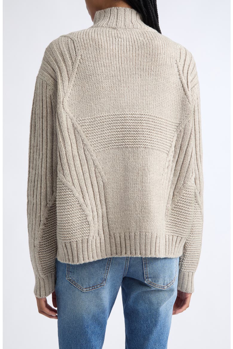 3-Knit Structure Wool Quarter Zip Sweater, Alternate, color, HEATHERED OATMEAL