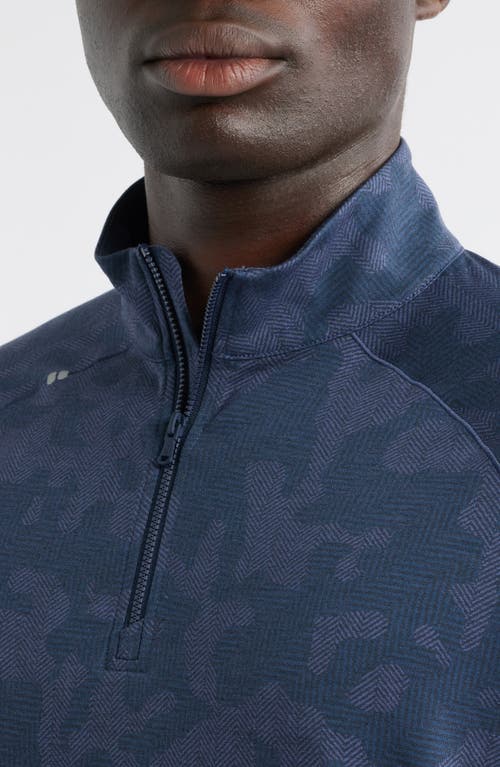 Johnnie-o Viktor Waffle Camo Print Quarter Zip Pullover In Blue