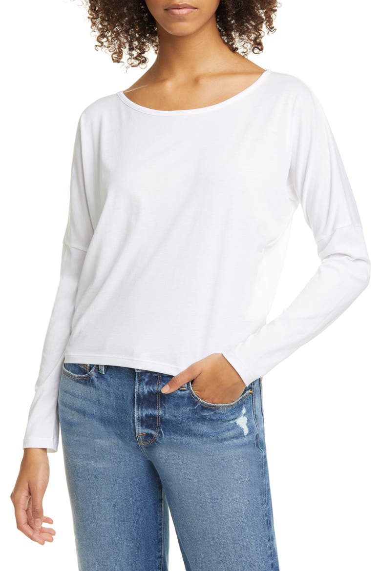 Long Sleeve Pima Cotton Tee, Main, color, BLANC