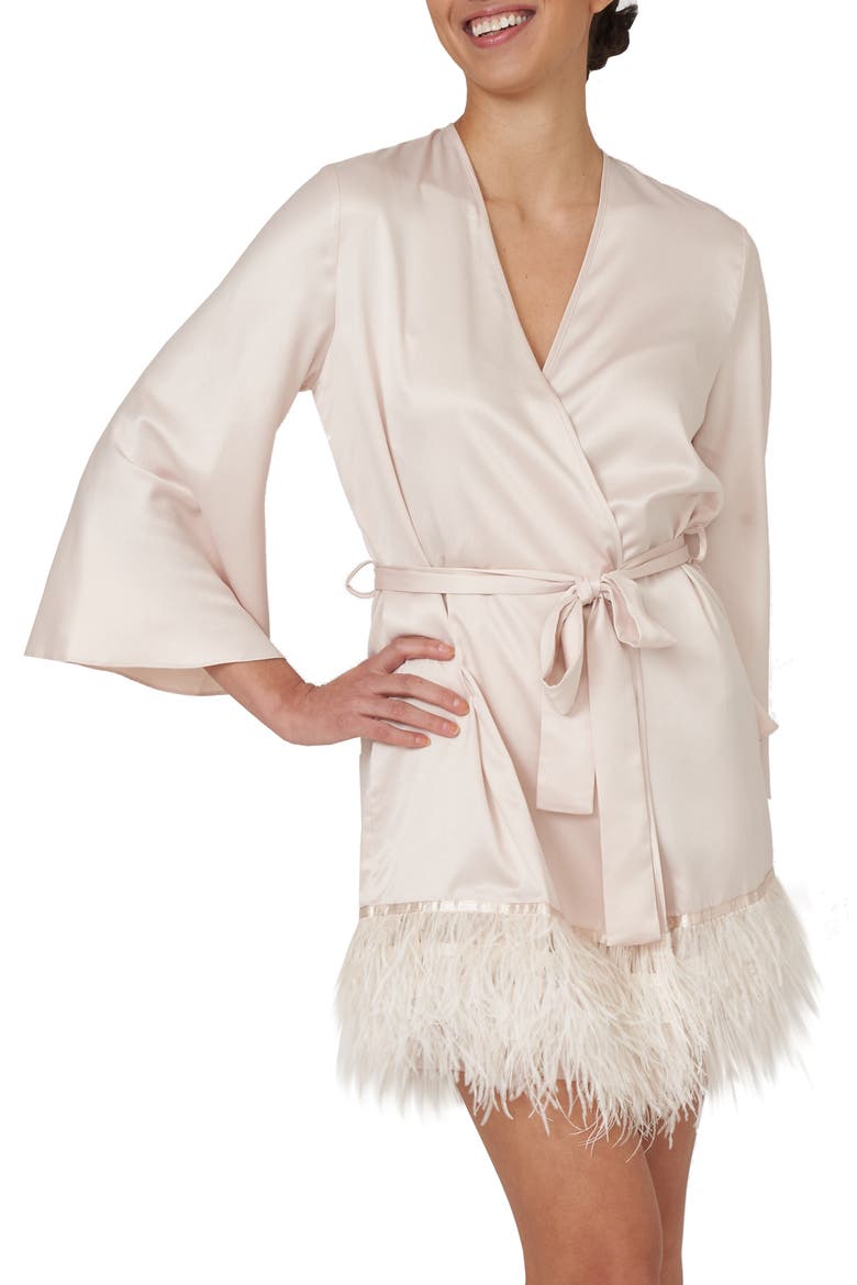 Swan Charmeuse & Ostrich Feather Wrap, Main, color, CHAMPAGNE