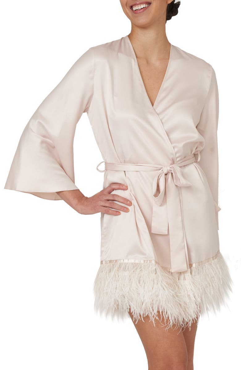 Rya Collection Swan Charmeuse & Ostrich Feather Wrap, Main, color, Champagne