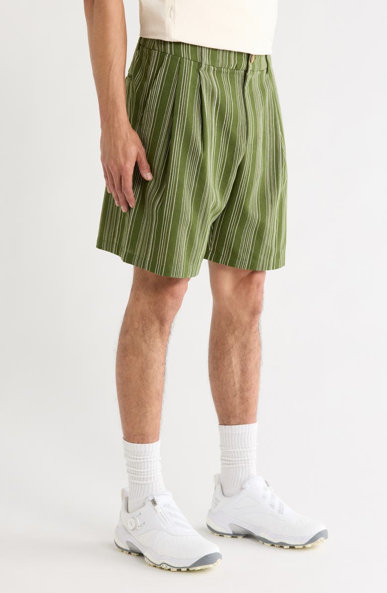 MALBON Arena Stripe Pleated Shorts, Alternate, color, Chive Stripe