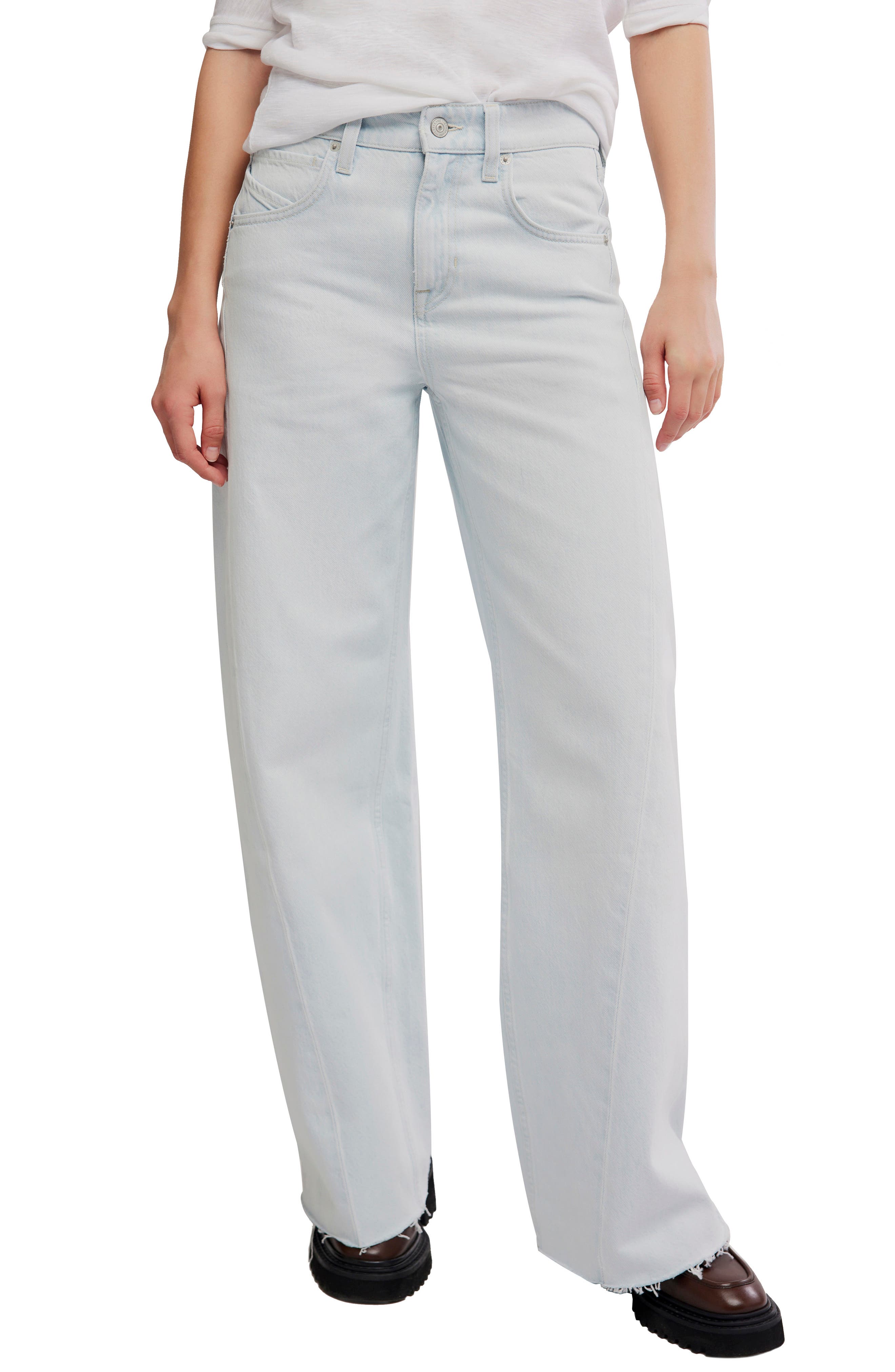 Alter Ego Raw Hem Wide Leg Boyfriend Jeans
