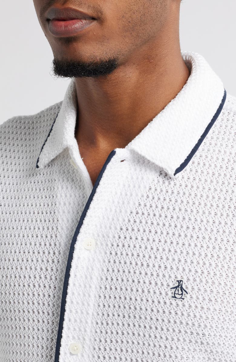 Original Penguin Short Sleeve Textured Knit Snap-Up Shirt, Alternate, color,