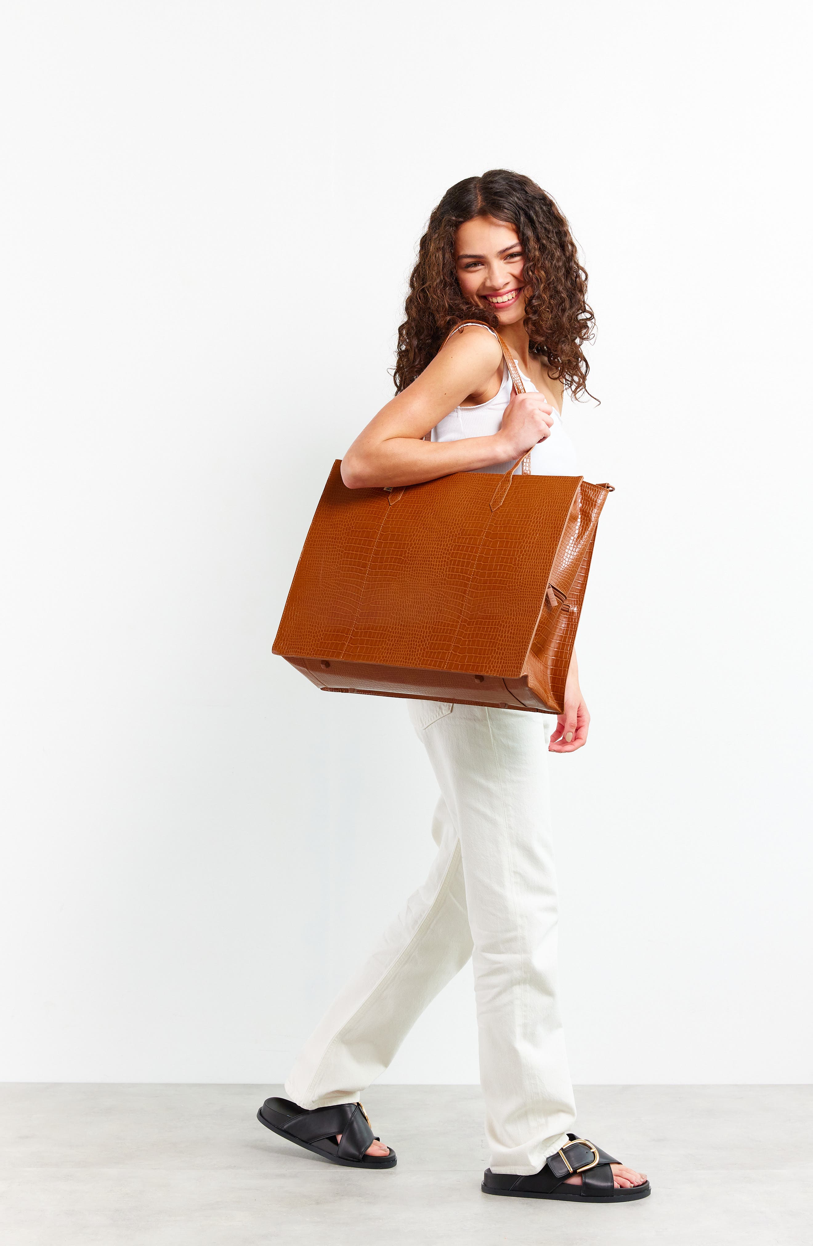 Béis The Large Croc Embossed Work Tote & Laptop Sleeve, Alternate, color, 