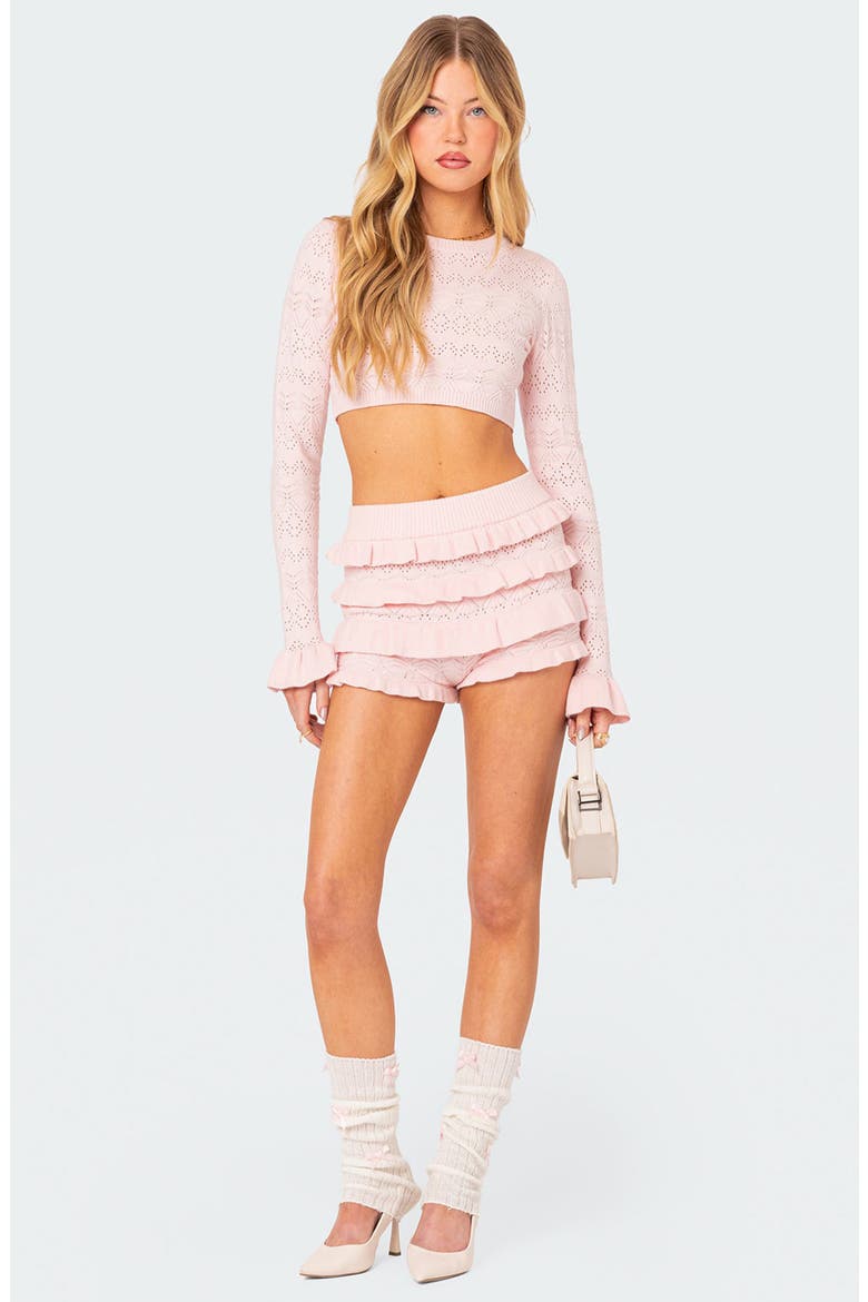 Lindsay Ruffle Knit Shorts, Alternate, color, LIGHT-PINK