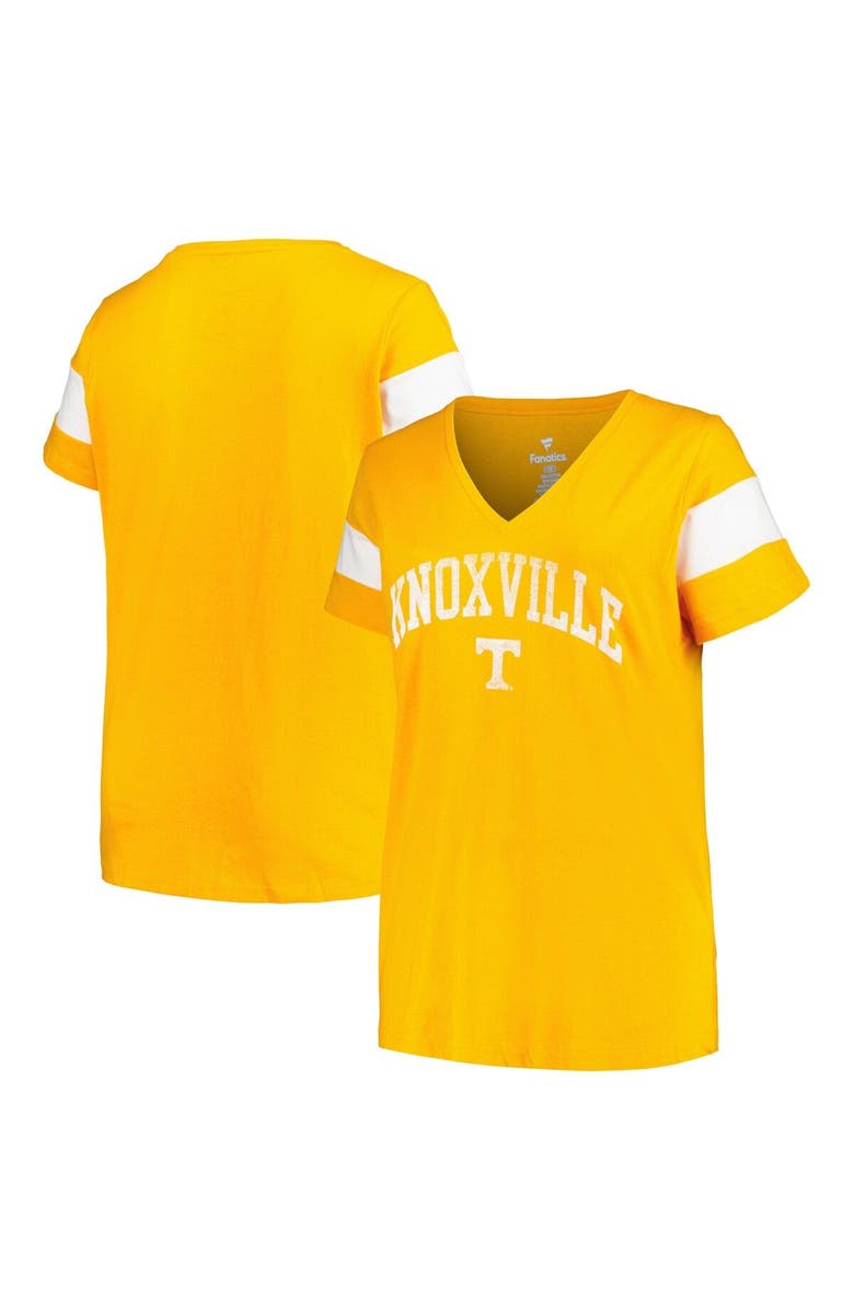 PROFILE Women's Profile Heather Tennessee Orange Tennessee Volunteers Plus Size Arched City Sleeve Stripe V-Neck T-Shirt, Main, color, Tennessee Orange