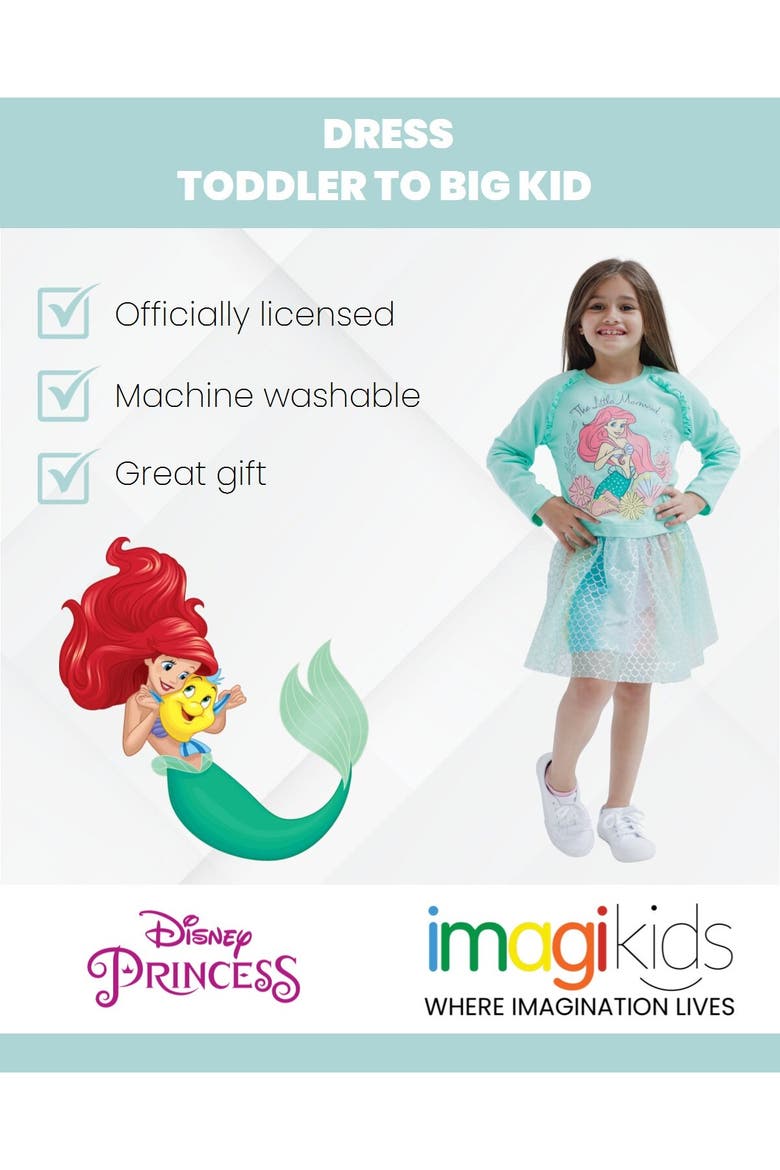 Princess Long Sleeve Tutu Dress, Alternate, color, Teal Ariel