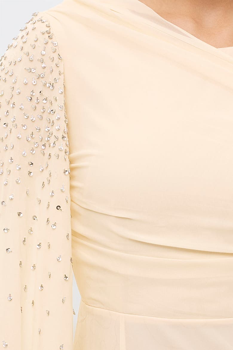 Modest Cape Embellished Sequins Maxi Dress, Alternate, color, CREAM