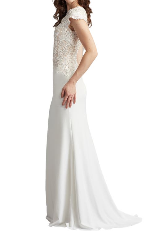 Tadashi Shoji Soutache Lace Cap Sleeve Trumpet Gown In Multi