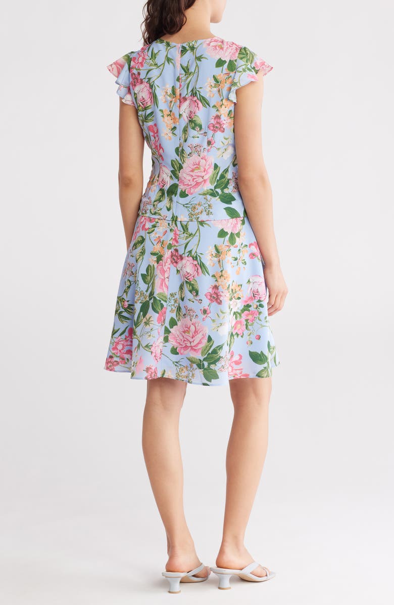 Vince Camuto Shirred Flutter Sleeve Dress, Alternate, color, Blue Multi