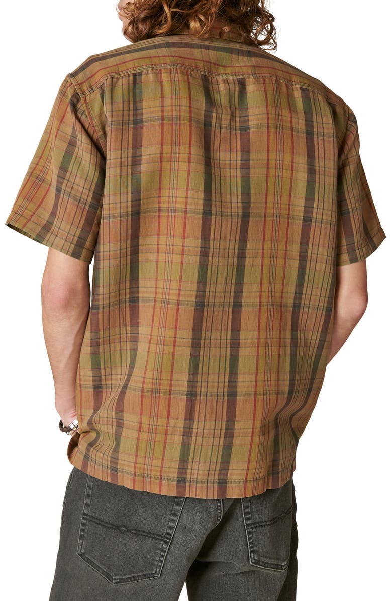 Lucky Brand Plaid Linen & Cotton Camp Shirt, Alternate, color, 