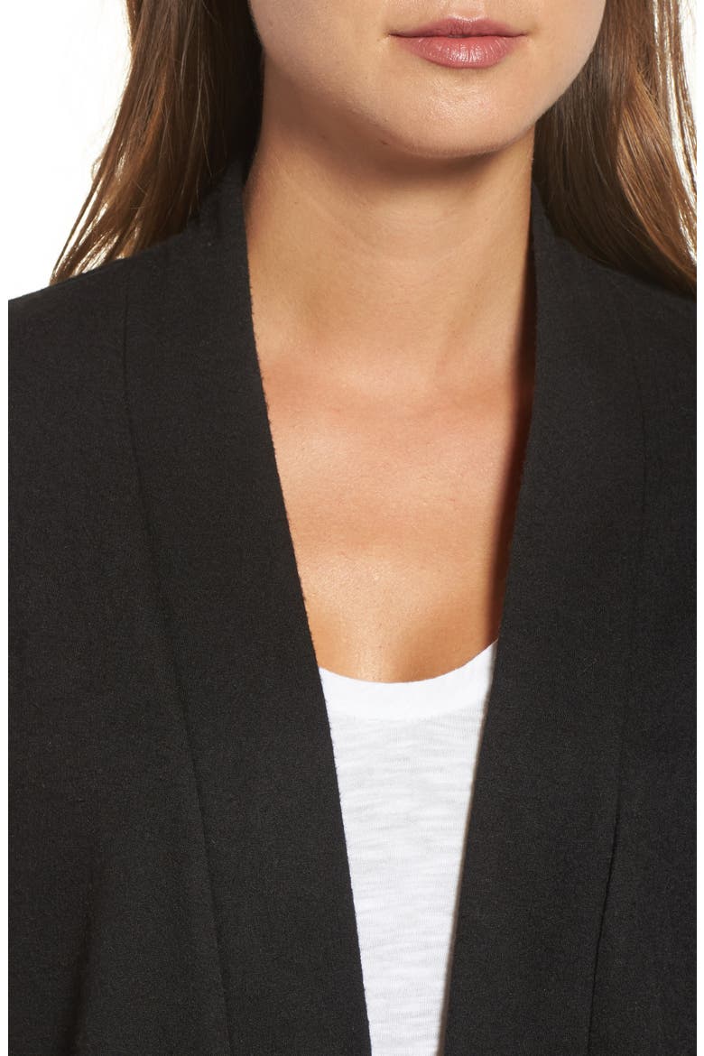 High/Low Fleece Knit Cardigan, Alternate, color, BLACK