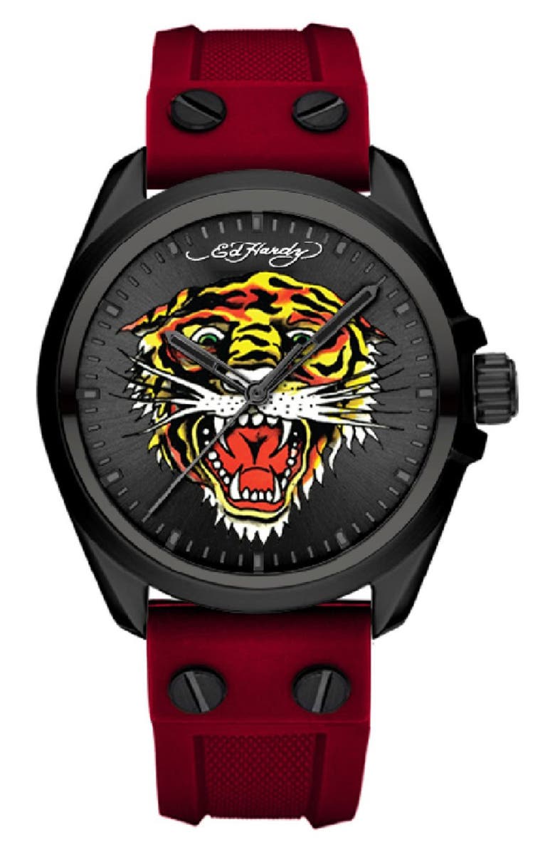 I TOUCH x Ed Hardy Tiger Art Silicone Watch, 38mm | Nordstromrack