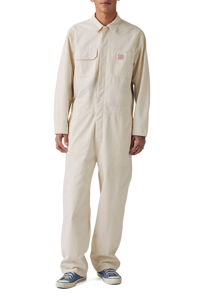 Stay Loose Long Sleeve Cotton Twill Coveralls, Main, color, ECRU TWILL RINSE