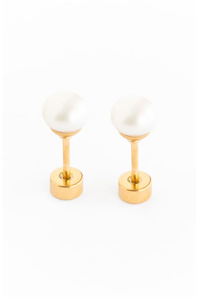 Pearl Stud Earrings, Main, color, White