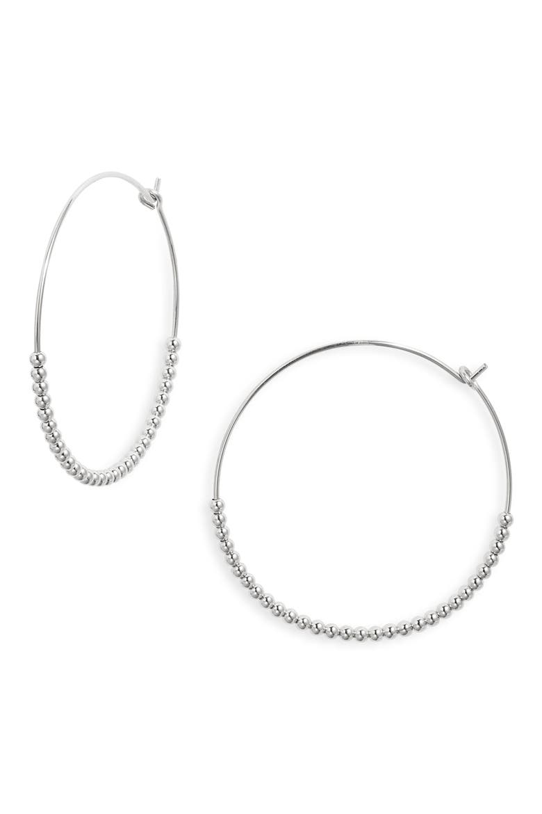 Classic Beaded Hoop Earrings, Main, color, STERLING SILVER