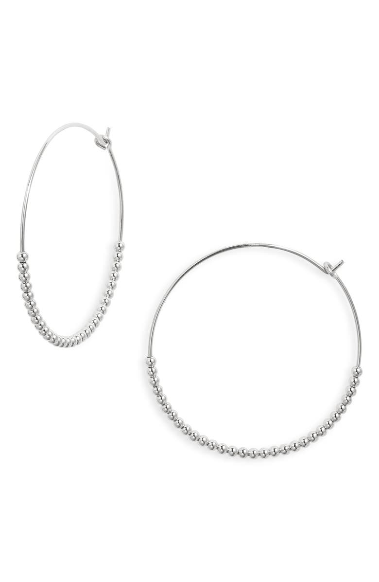 Nashelle Classic Beaded Hoop Earrings, Main, color, Sterling Silver