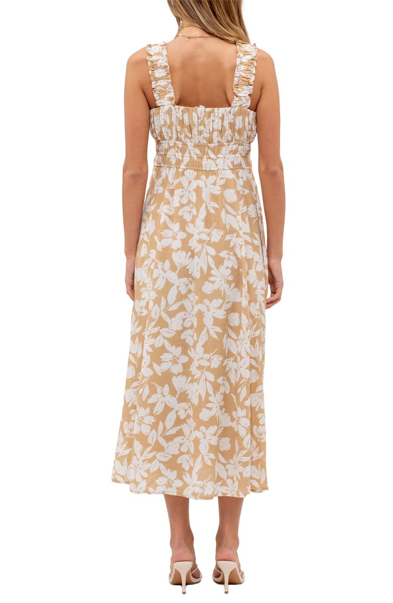 AUGUST SKY Floral Shirred Empire Waist Midi Dress, Alternate, color, 