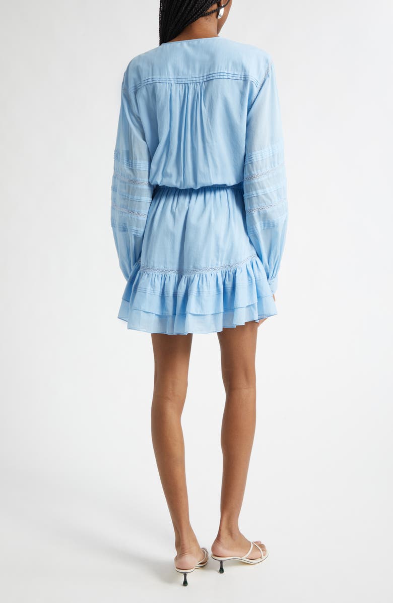 Ramy Brook Arabella Lace Inset Long Sleeve Cotton Minidress, Alternate, color, Bazaar Blue