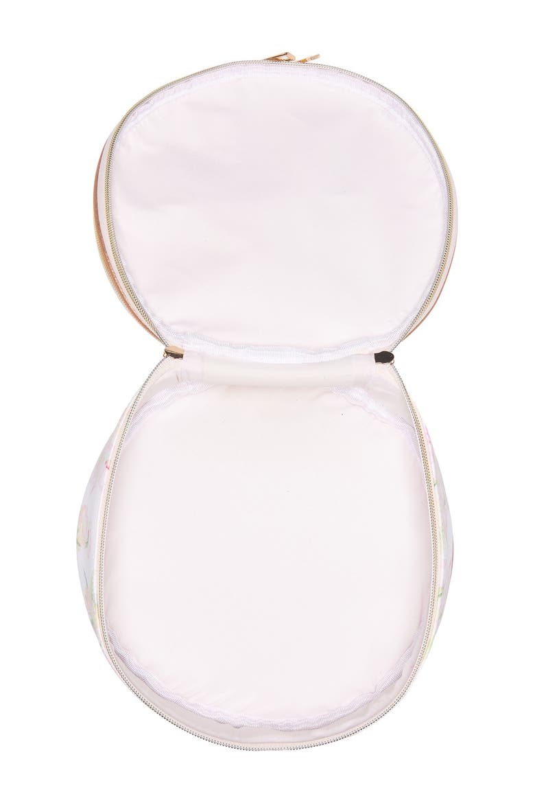 Oval Floral Print Triple Zipper Train Case, Alternate, color, PEONY