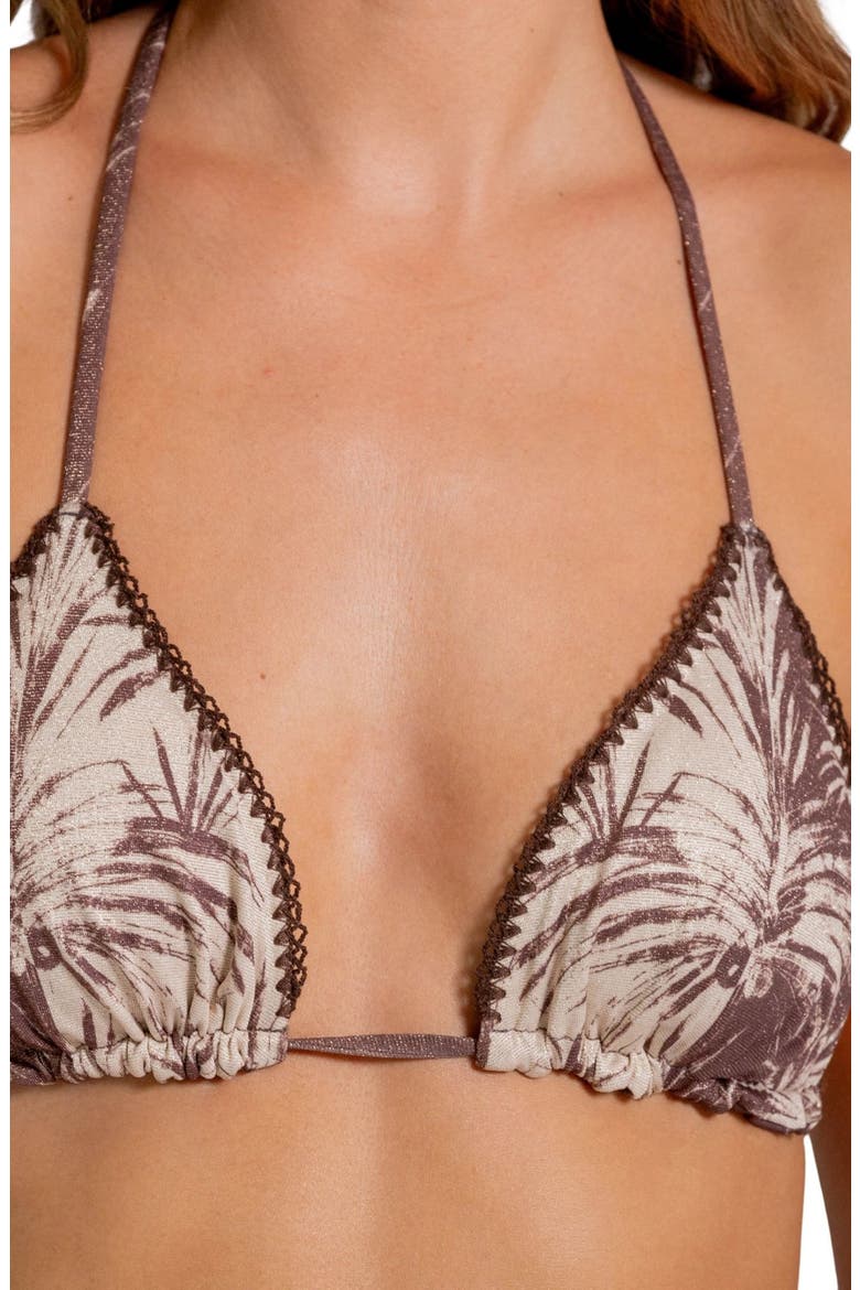 Metallic Blanket Stitch Embroidered Triangle Bikini Top, Alternate, color, COFFEE BEAN