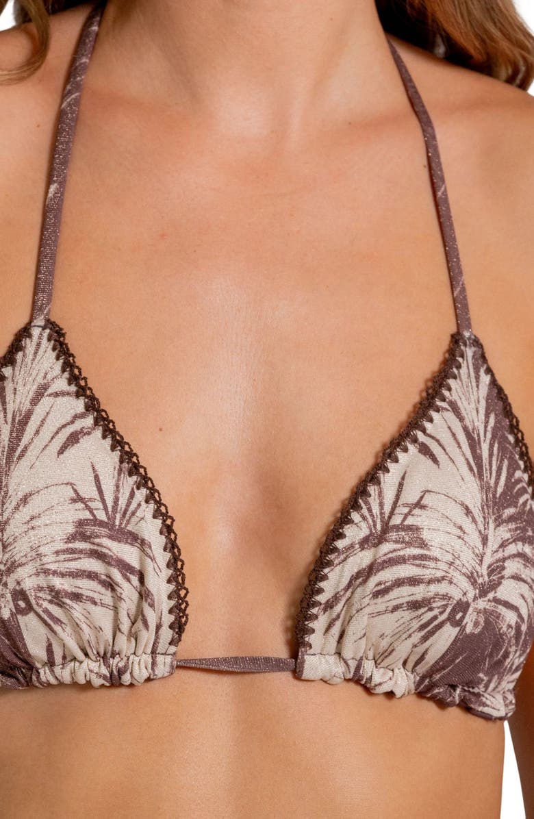 Cosita Linda Metallic Blanket Stitch Embroidered Triangle Bikini Top, Alternate, color, Coffee Bean