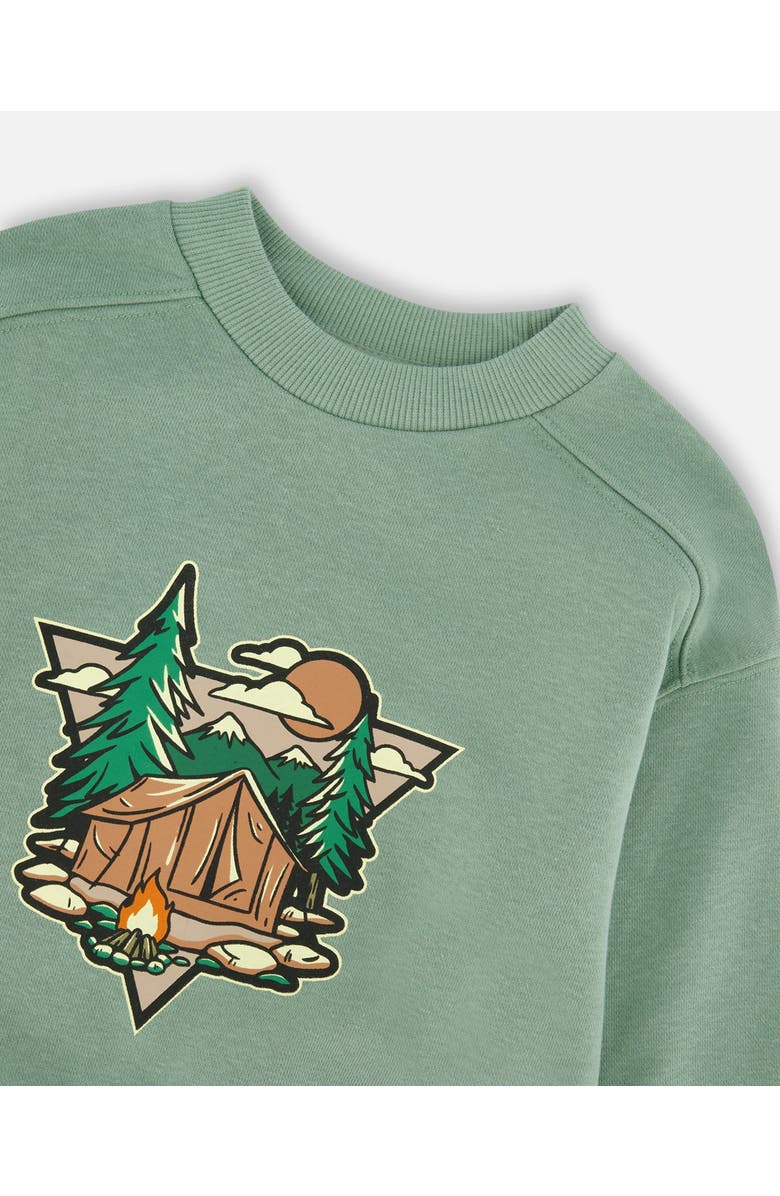 Deux par Deux Long Sleeve Graphic Mountain French Terry Sweatshirt, Alternate, color, Light Green