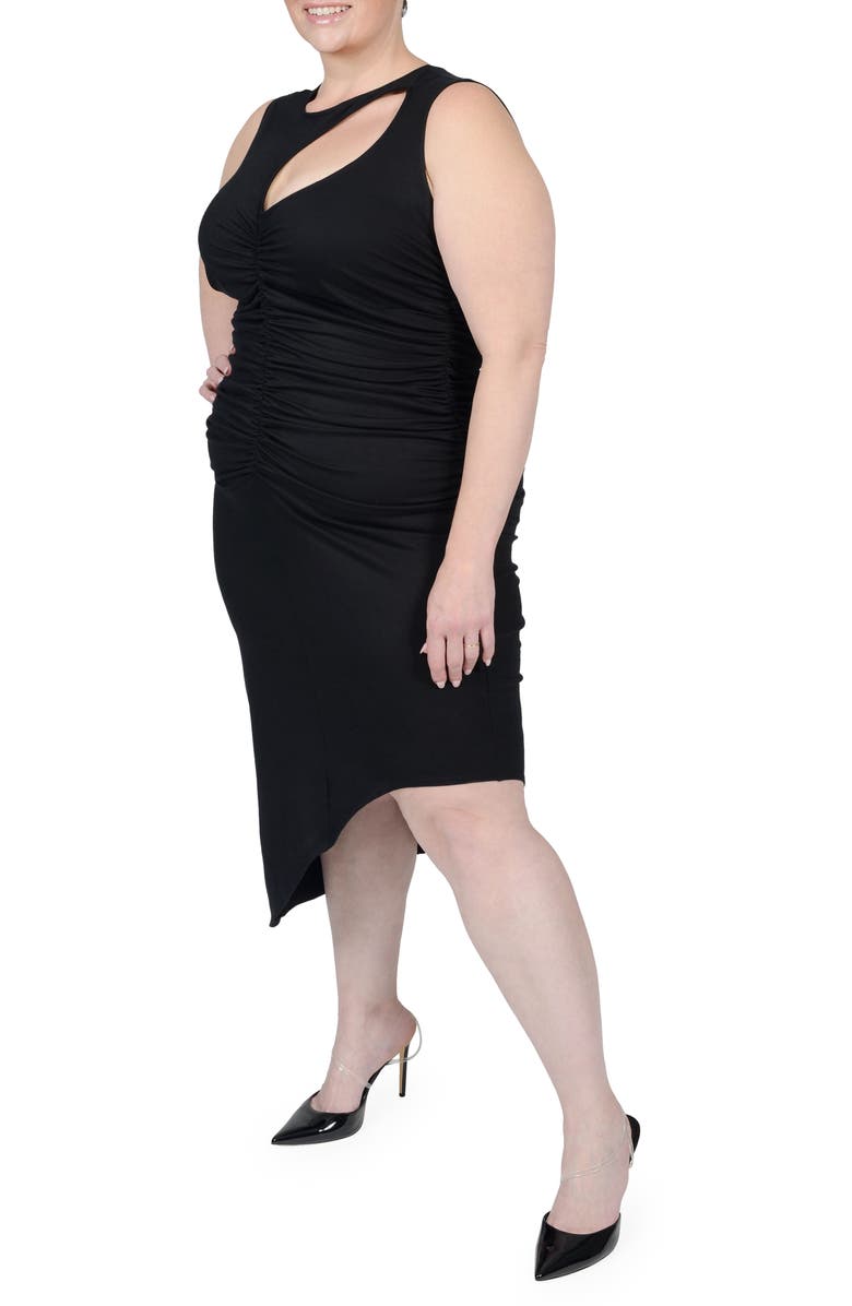 MAYES NYC Sarah Cutout Asymmetric Shirred Dress, Alternate, color, Black