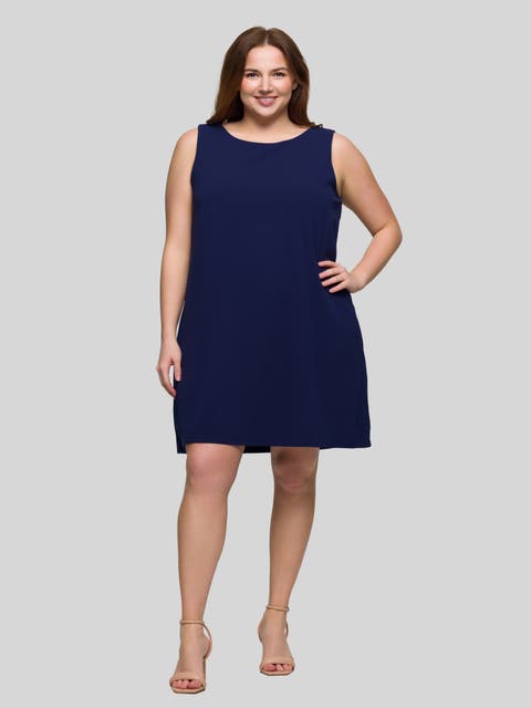 Plus Size Solid Round Neck Sleeveless Mini Shift Dress