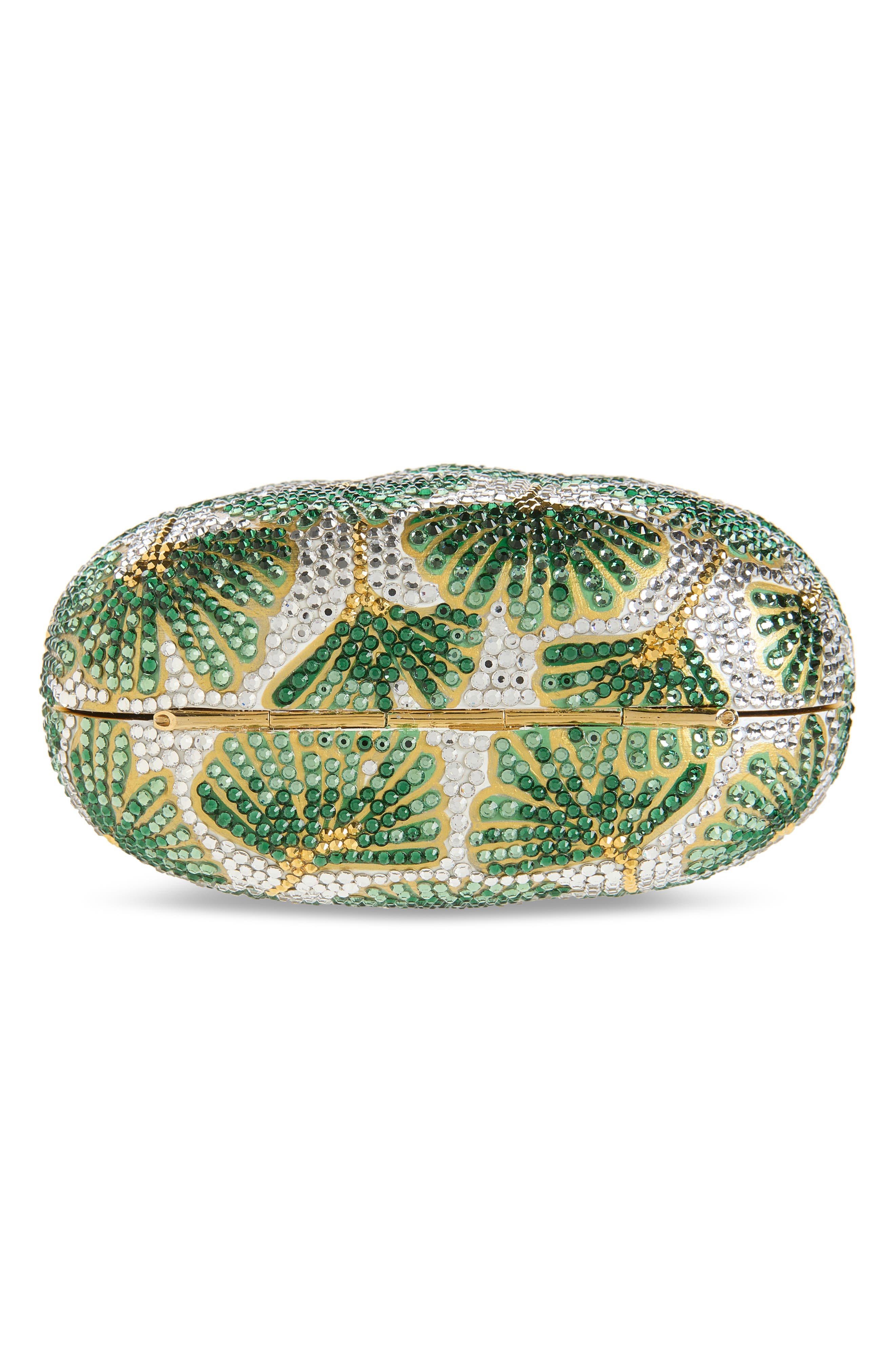 Ginkgo Crystal Embellished Pouch, Alternate, color, CHAMPAGNE LEAF GREEN MULTI