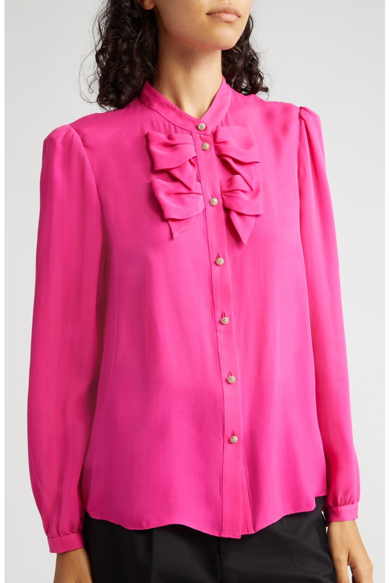 Sasha Silk Button-Up Top, Alternate, color, HOT FUCHSIA